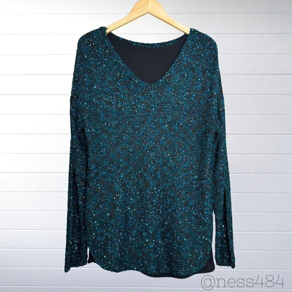 Apt. 9 Dark Green/Teal Sparkle V-Neck Sweater XL - Picture 1 of 8